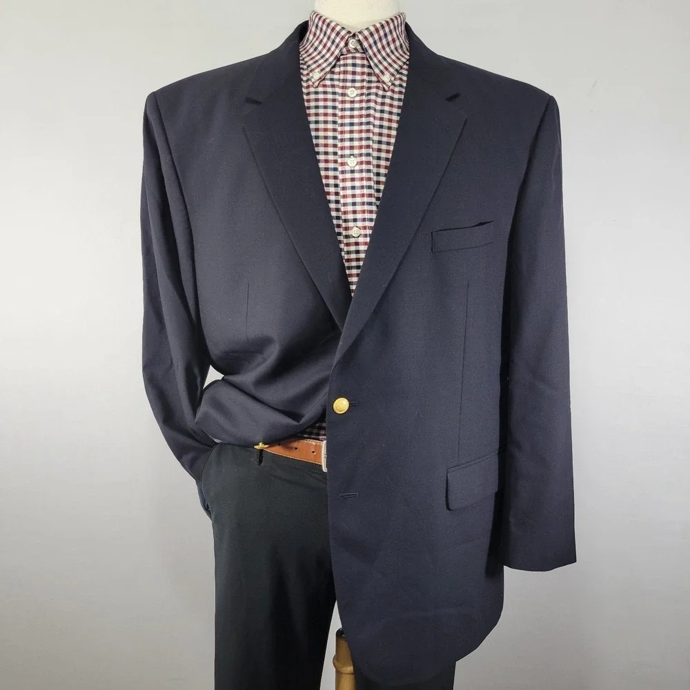 JOS A BANK Men's Sport Coat Blazer Two Golden Button Navy Twill Wool Size 40R